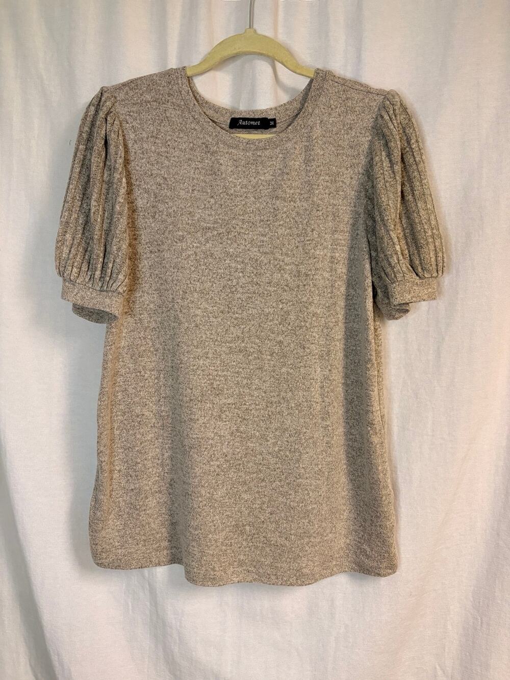 Automet Beige Puff Sleeve Knit Top Size M Balloon Sleeve Soft Stretch